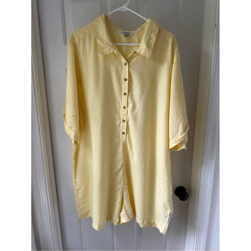 ANTHROPOLOGIE | CELANDINE Yellow Linen Blend Button Front Romper Women's XL